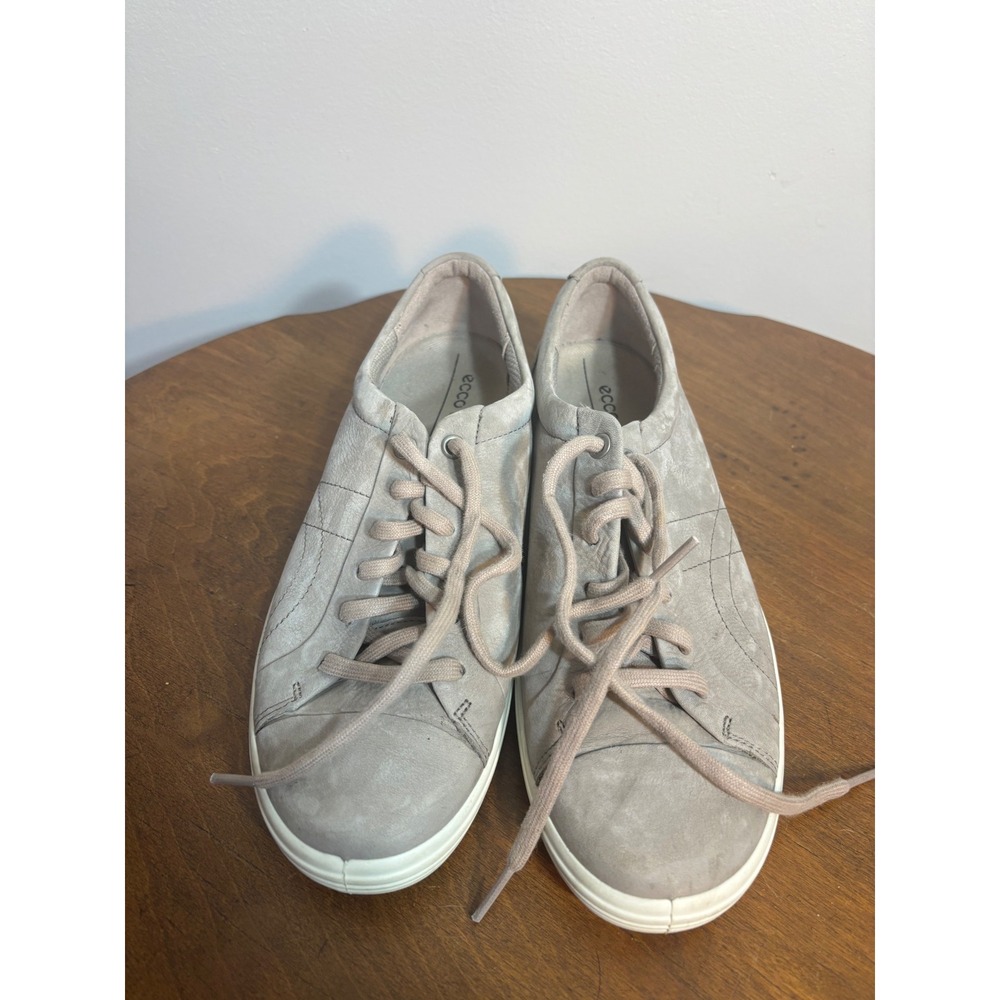 ECCO Soft 7 Womens Leather Sneakers Grey Taupe‎ Low Top Lace Up Shoes Size 40 9